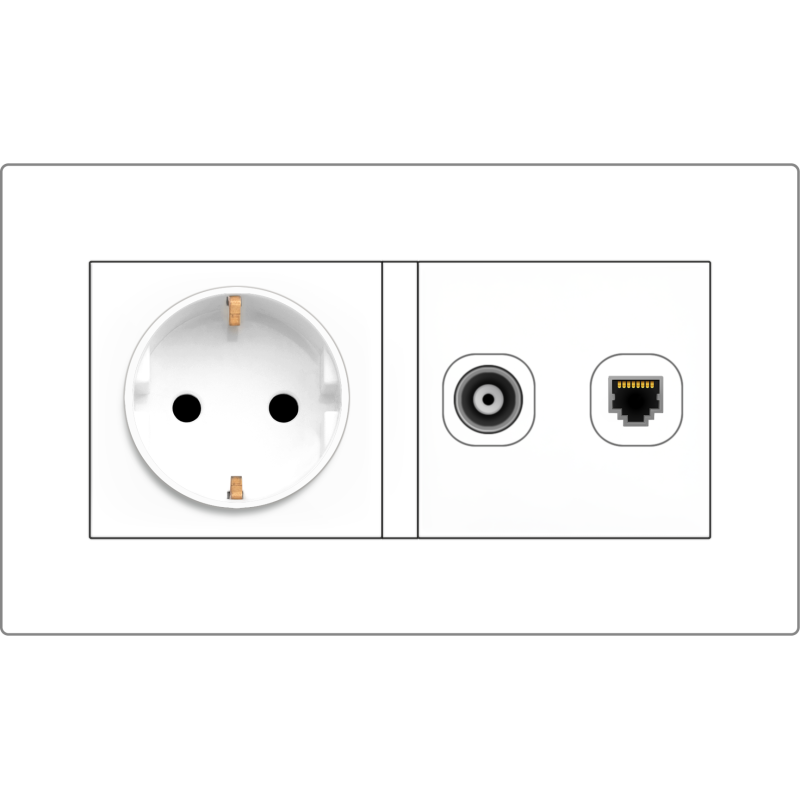 B1000 Schuko Socket with TV and Cat6 Data Outlet
