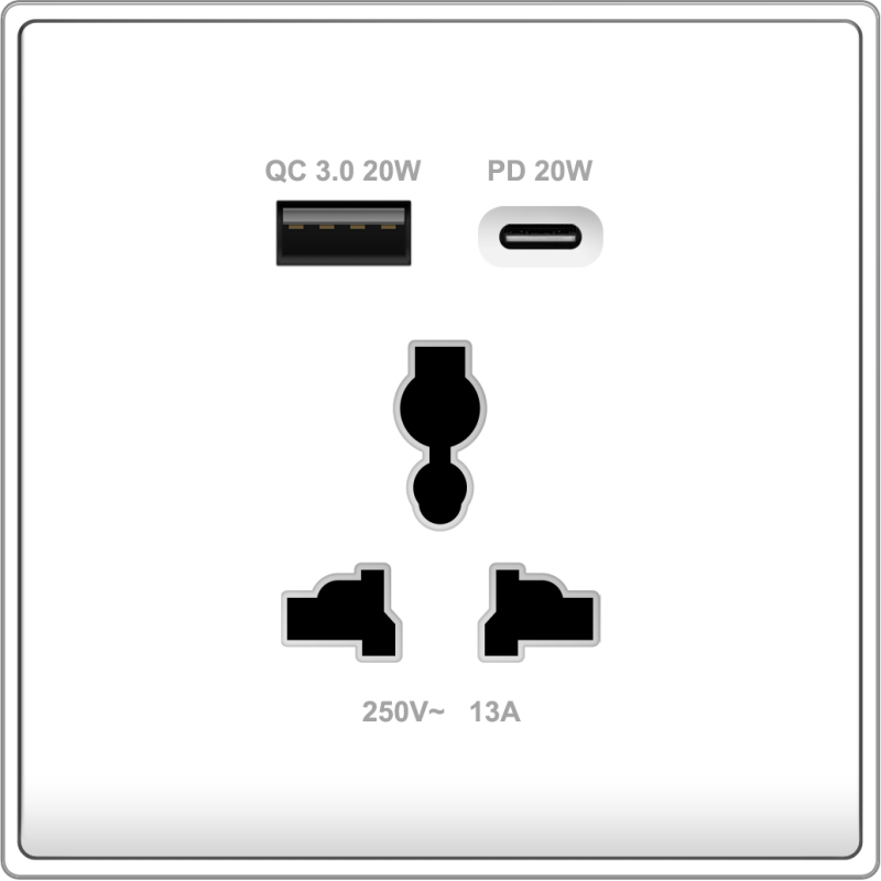 B5000 Universal Socket w/ Dual Port USB Charger