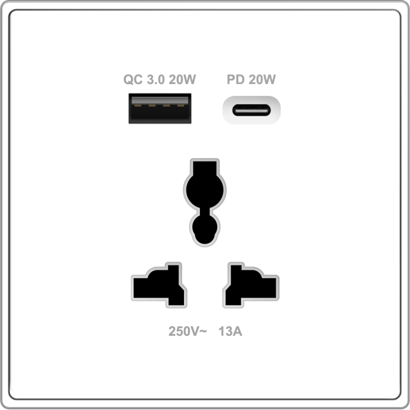 B5000S Universal Socket w/ Dual Port USB Charger