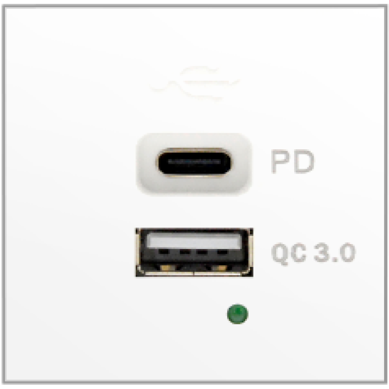 Dual USB charger (Type A & C) 0.5A / 100 - 240VAC 50/80Hz