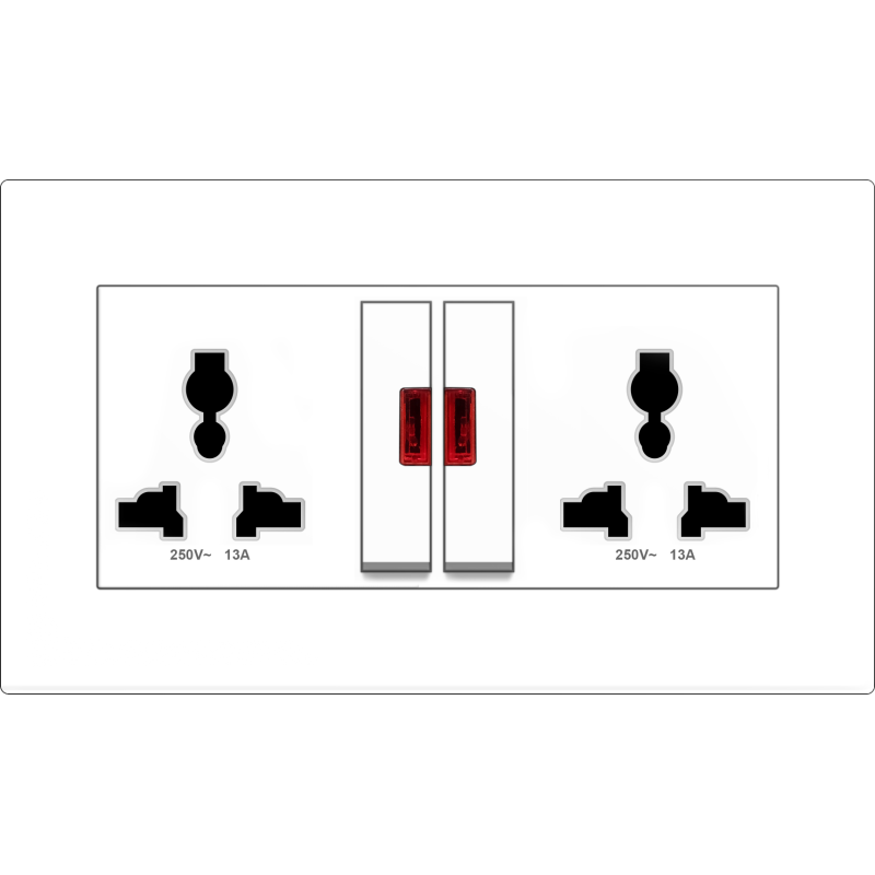 B1000 Twin Universal Socket Outlet w/ Switch & Neon B1000 Twin Universal Socket Outlet w/ Switch & Neon