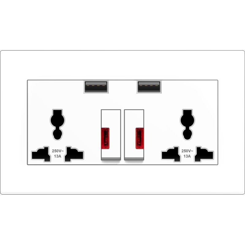 B1000 Twin Universal Socket Outlet w/ Switch & Neon + 3.1A USB Charger B1000 Twin Universal Socket Outlet w/ Switch & Neon + 3.1A USB Charger