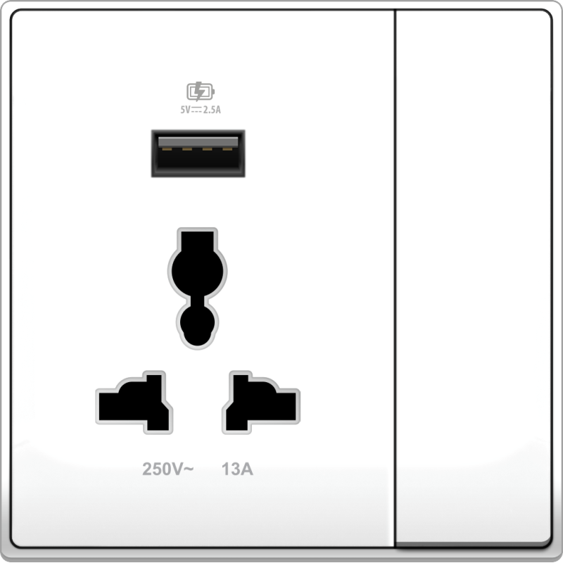 B5000 Universal Socket Outlet w/ 2.5A USB Charger & Switch