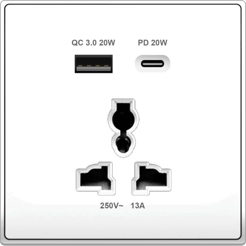 B5000 Universal Socket w/ Dual Port USB Charger