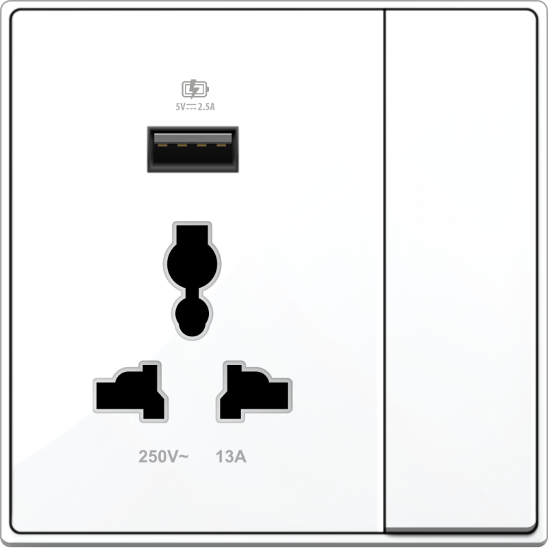B5000S Universal Socket Outlet w/ 2,5A USB Charger & Switch B5000S Universal Socket Outlet w/ 2,5A USB Charger & Switch