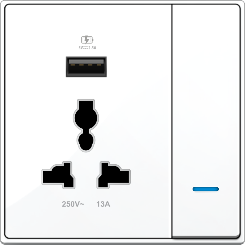 B5000S Universal Socket Outlet w/ 2.5A USB Charger & Switch w/ Blue LED Indicator B5000S Universal Socket Outlet w/ 2.5A USB Charger & Switch w/ Blue LED Indicator