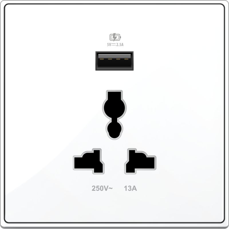 B5000S Universal Socket Outlet w/ 2,5A USB Charger B5000S Universal Socket Outlet w/ 2,5A USB Charger