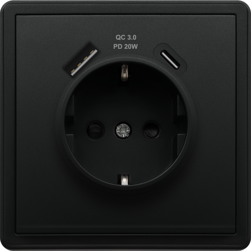 BE85426/16SPDC20 BKS 16A Schuko + 20W Charger USB A+C