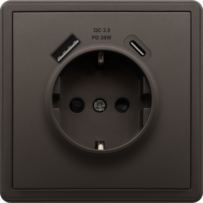 BE85426/16SPDC20 BRS 16A Schuko + 20W Charger USB A+C