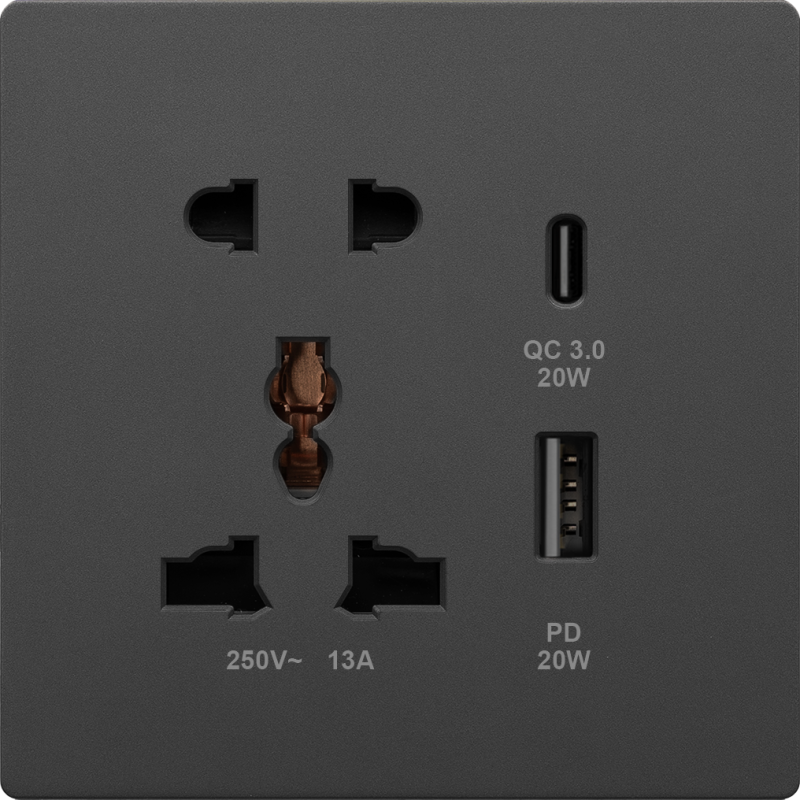 BE7413SUSPDC20 BKR 13A Universal & 2 pin, 20W Charger USB A+C