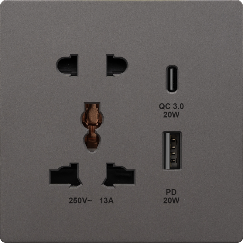 BE7413SUSPDC20 GYR 13A Universal & 2 pin, 20W Charger USB A+C