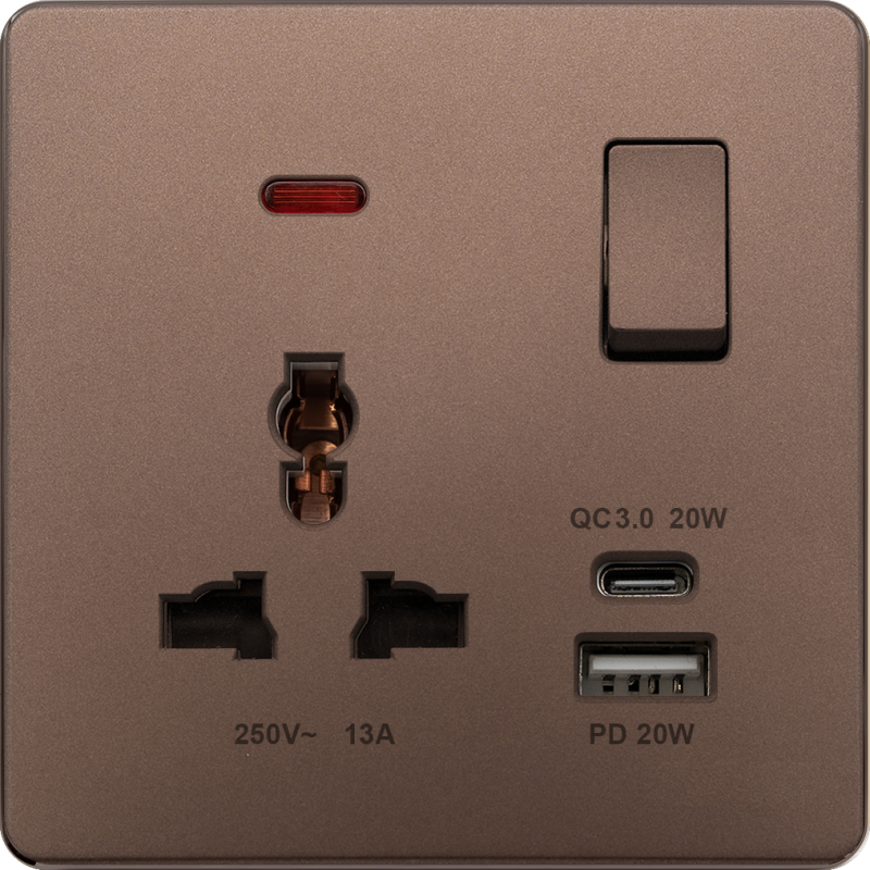 BE75113SPDC20 BRSC 13A Universal & 2 pin, 20W Charger USB A+C