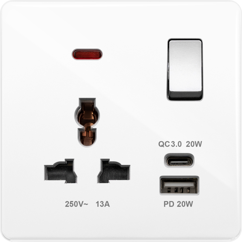 BE75113SPDC20 WES 13A Universal & 2 pin, 20W Charger USB A+C