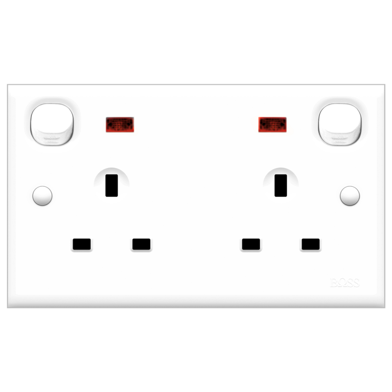B30 Twin BS Socket Outlet w/ Switch & Neon