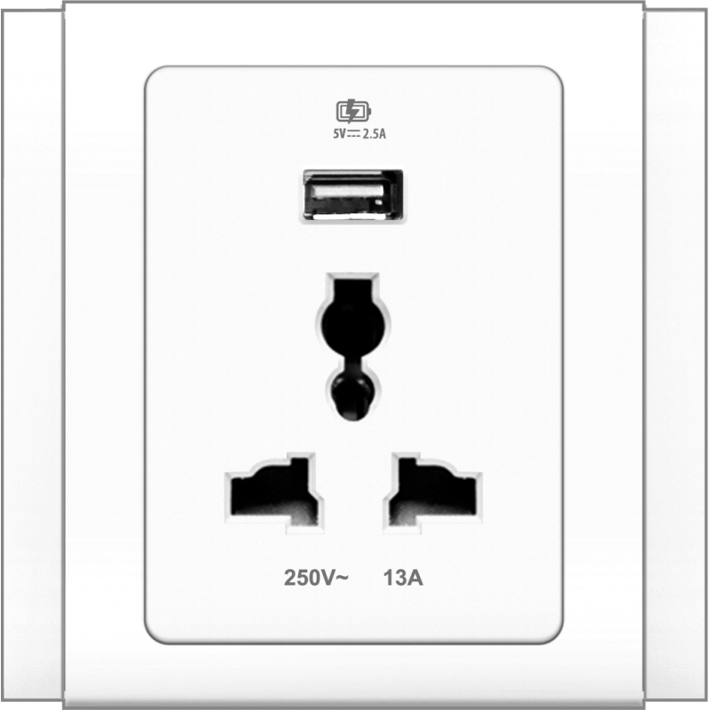 B3000 Universal Socket w/ USB Charger Outlet (White)