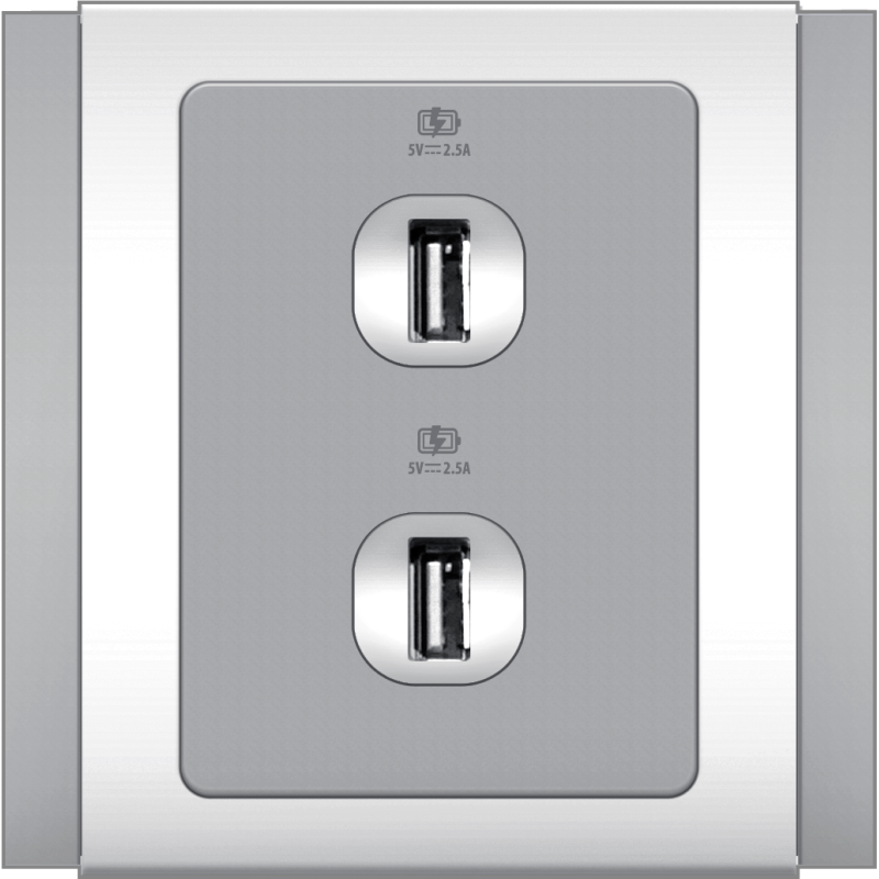 B3000 2 Gang USB Charger Outlet (Grey)