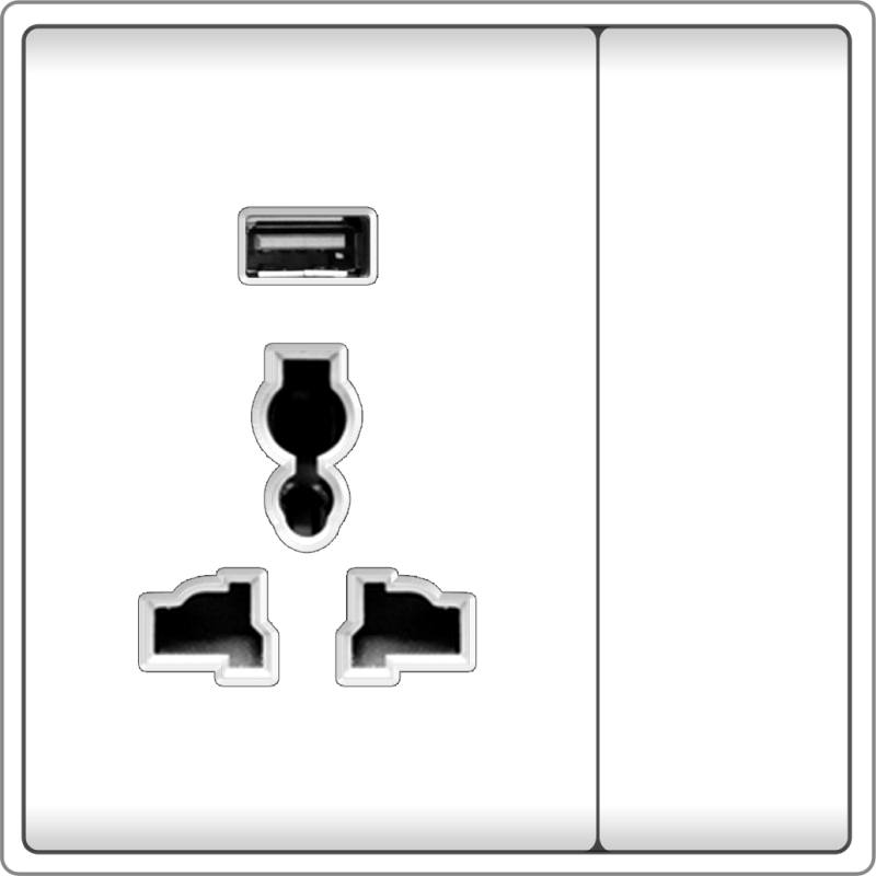 B5000 Universal Socket Outlet w/ 2.5A USB Charger & Switch