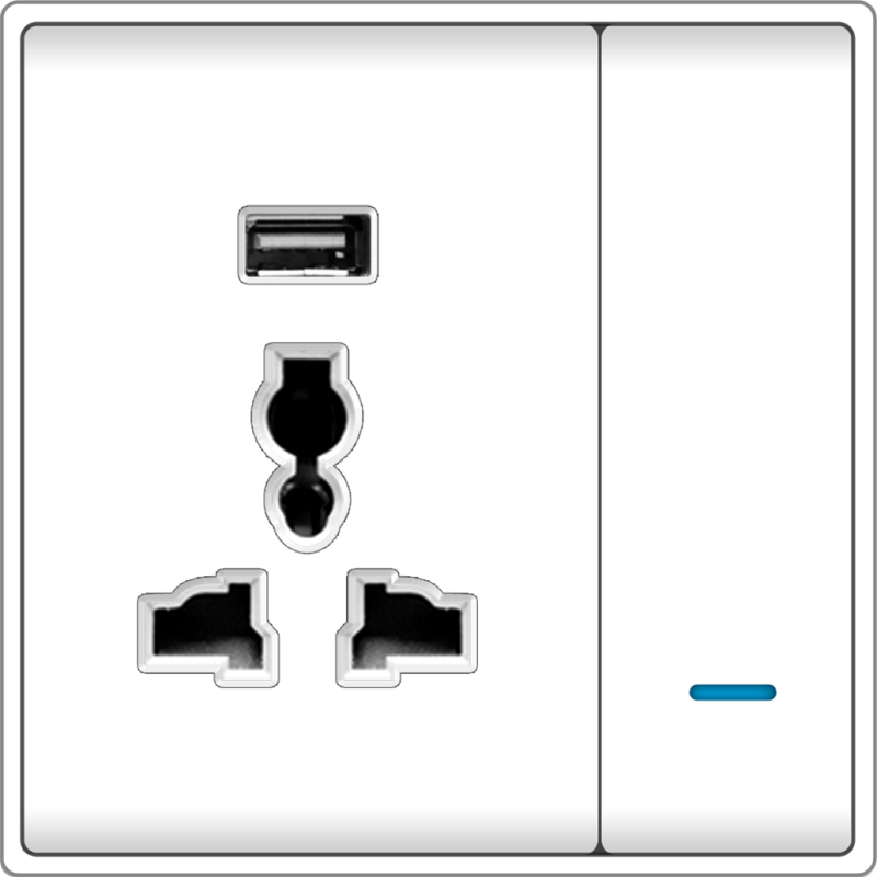 B5000 Universal Socket Outlet w/ 2.5A USB Charger & Switch w/ Blue LED Indicator