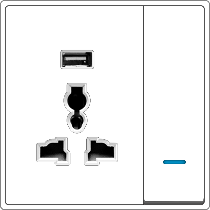 B5000S Universal Socket Outlet w/ 2.5A USB Charger and Switch w/ Blue LED Indicator