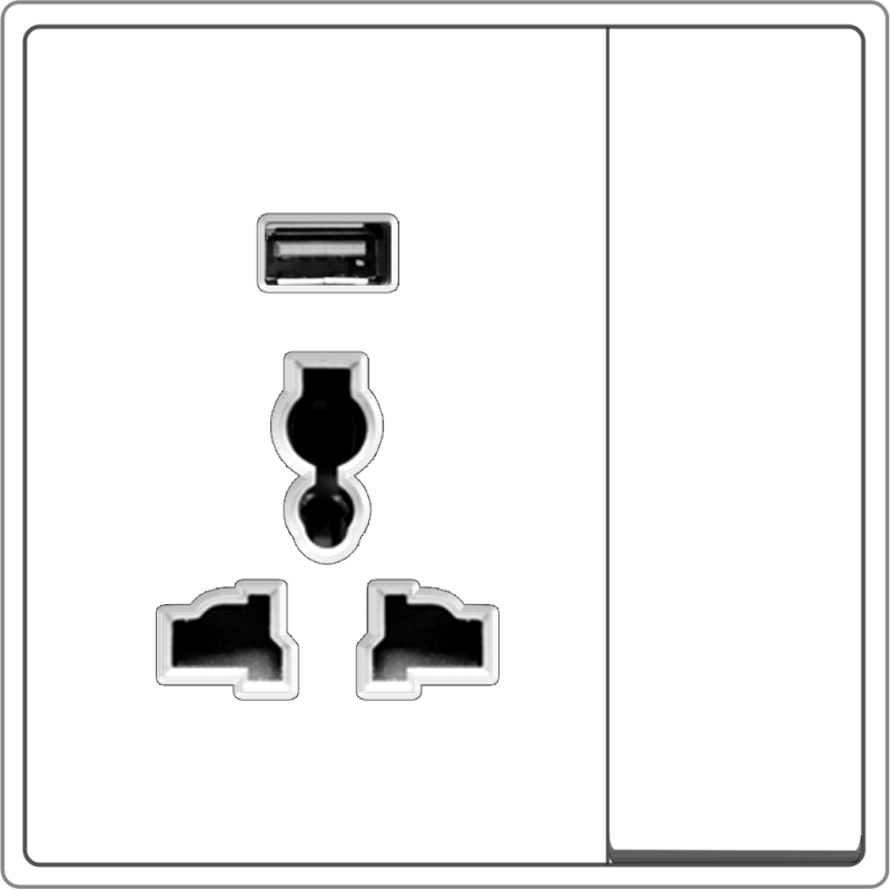 B5000S Universal Socket Outlet w/ 2,5A USB Charger & Switch