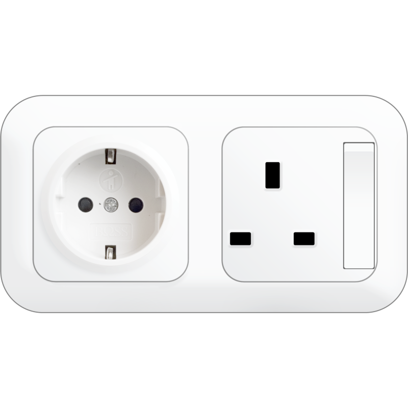 B80 Schuko Socket Outlet + BS Socket Outlet w/ Switch + 2 Gang Surround
